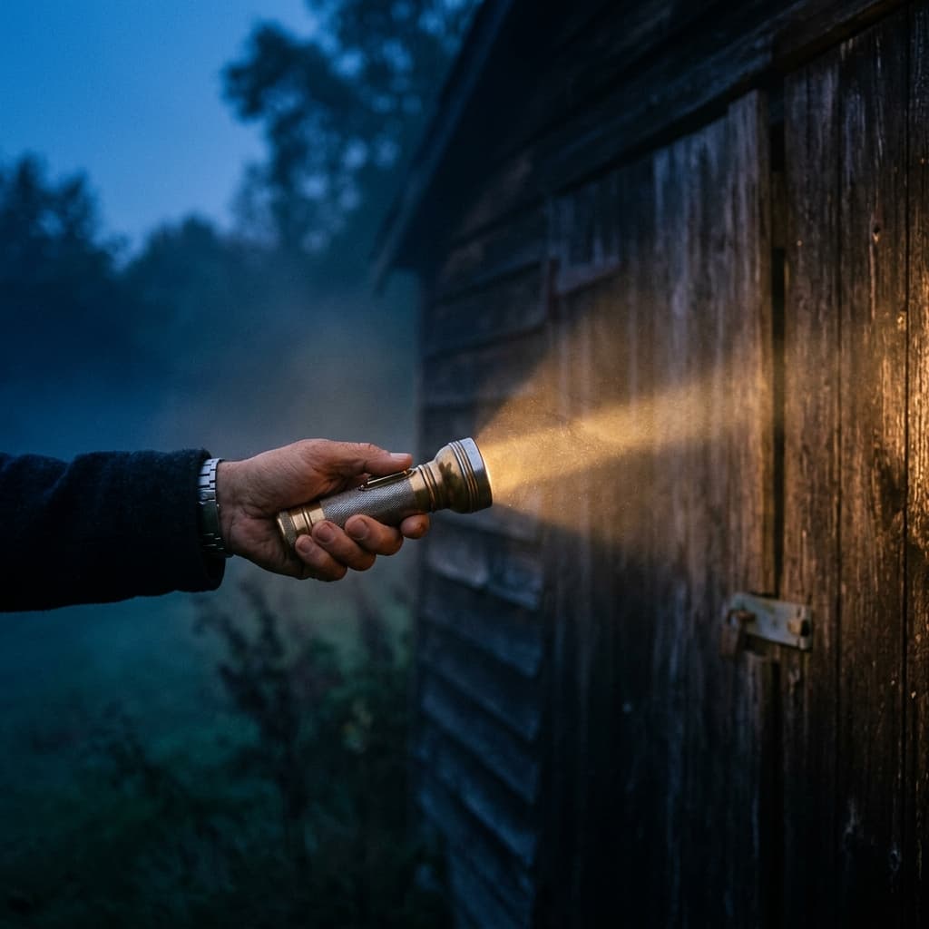 Flashlight signaling I love you in Morse code at night
